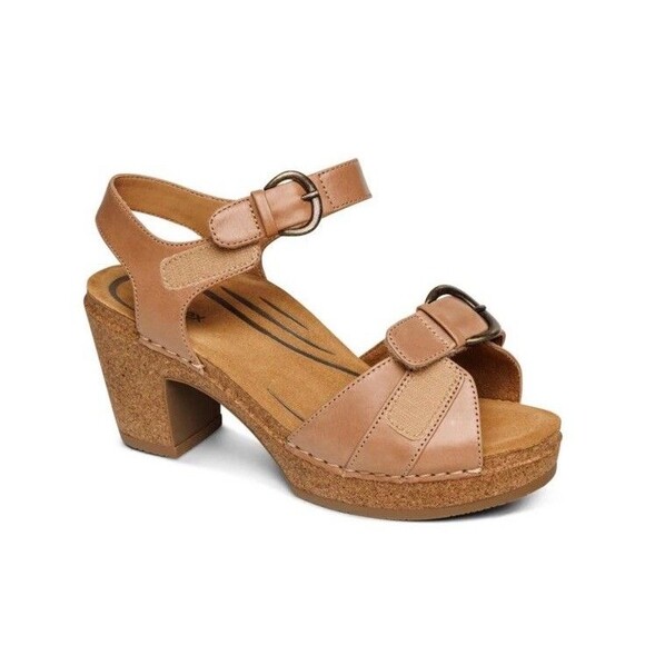 Aetrex Tory‎ Open Toe Heels Camel Beige Womens US Size 10 - Picture 9 of 9